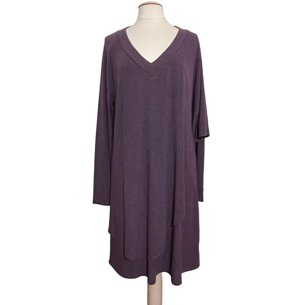 Soft Surroundings Women Marla V-Neck Purple Dress Layer Poncho‎ TXL Asymmetrical
